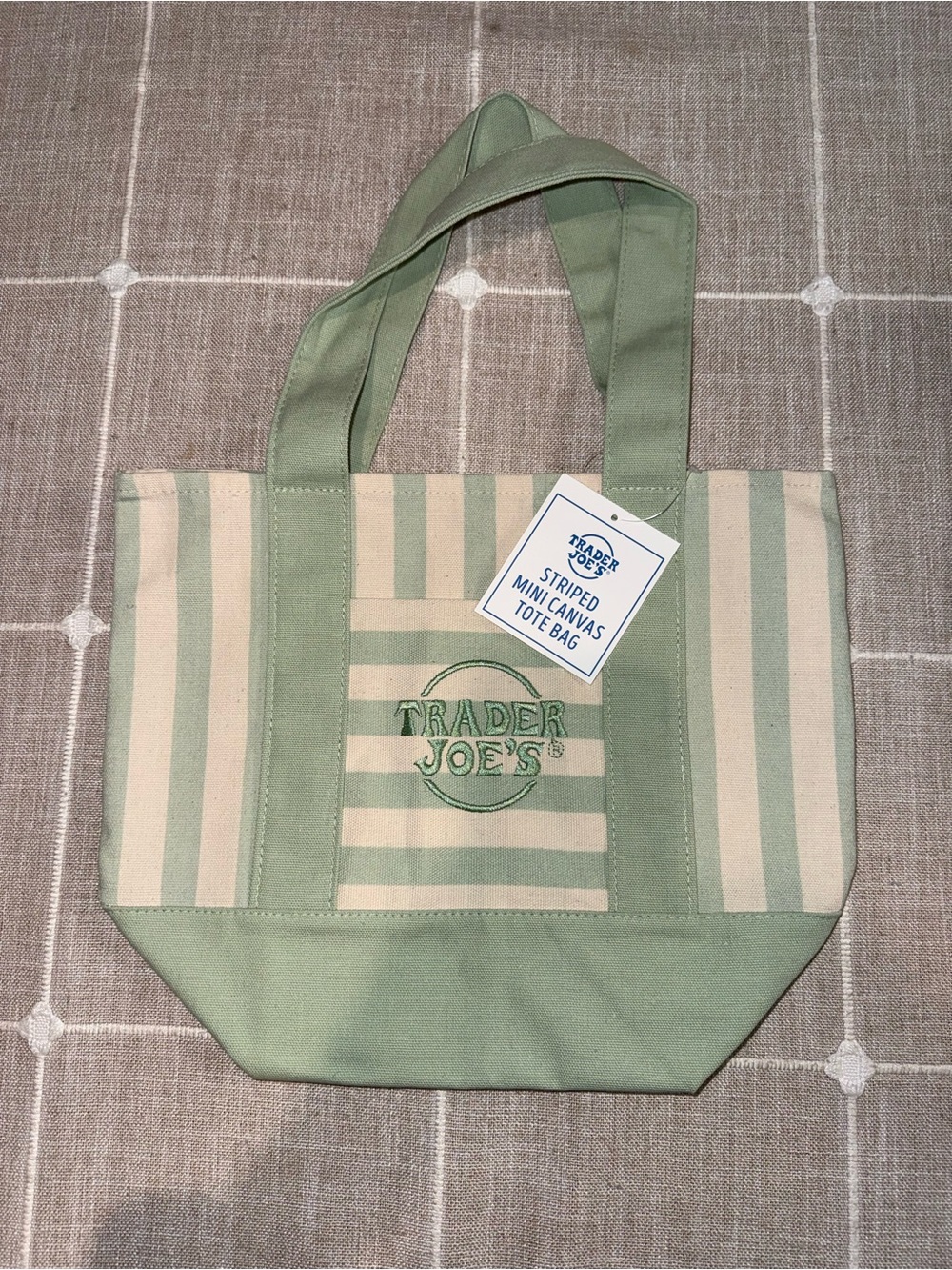 Trader Joe's Green Striped Mini Canvas Tote Bag